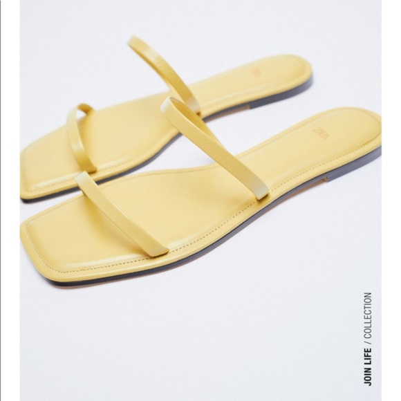 Zara Yellow Square Toe Flat Sandals
